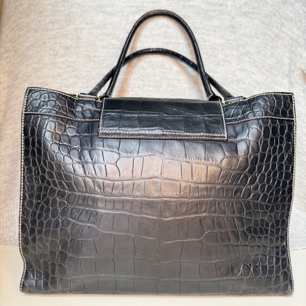 VTG Dooney & Bourke Crocodile Embossed Leather Tote Bag Black Gold Hardware Key - Picture 12 of 13
